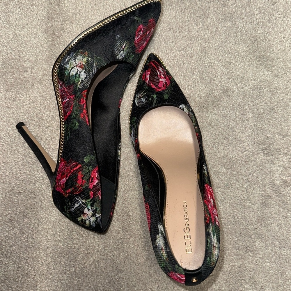 BCBGeneratiom Floral Lace Vixen Pointed Toe Heels